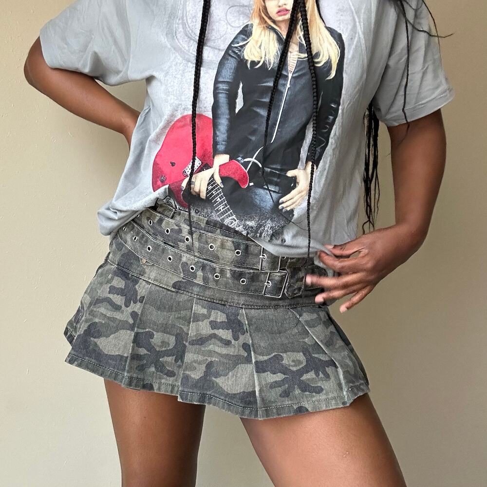 Sumwon Y2K Style Camoflauge Print Belted Denim Micro Mini Skirt Size Medium